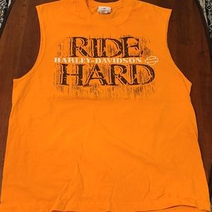 Harley Davidson sleeveless t-shirt.